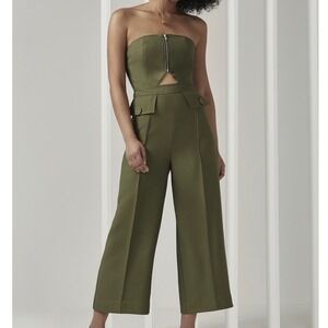 C/MEO Collective Loyalty Olive Green Jumpsuit Strapless‎ Wide Leg Women's Small